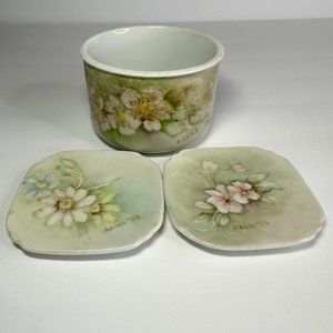 J Reed Vintage Ceramic Straight Sided Bowl with 2 Small Plates